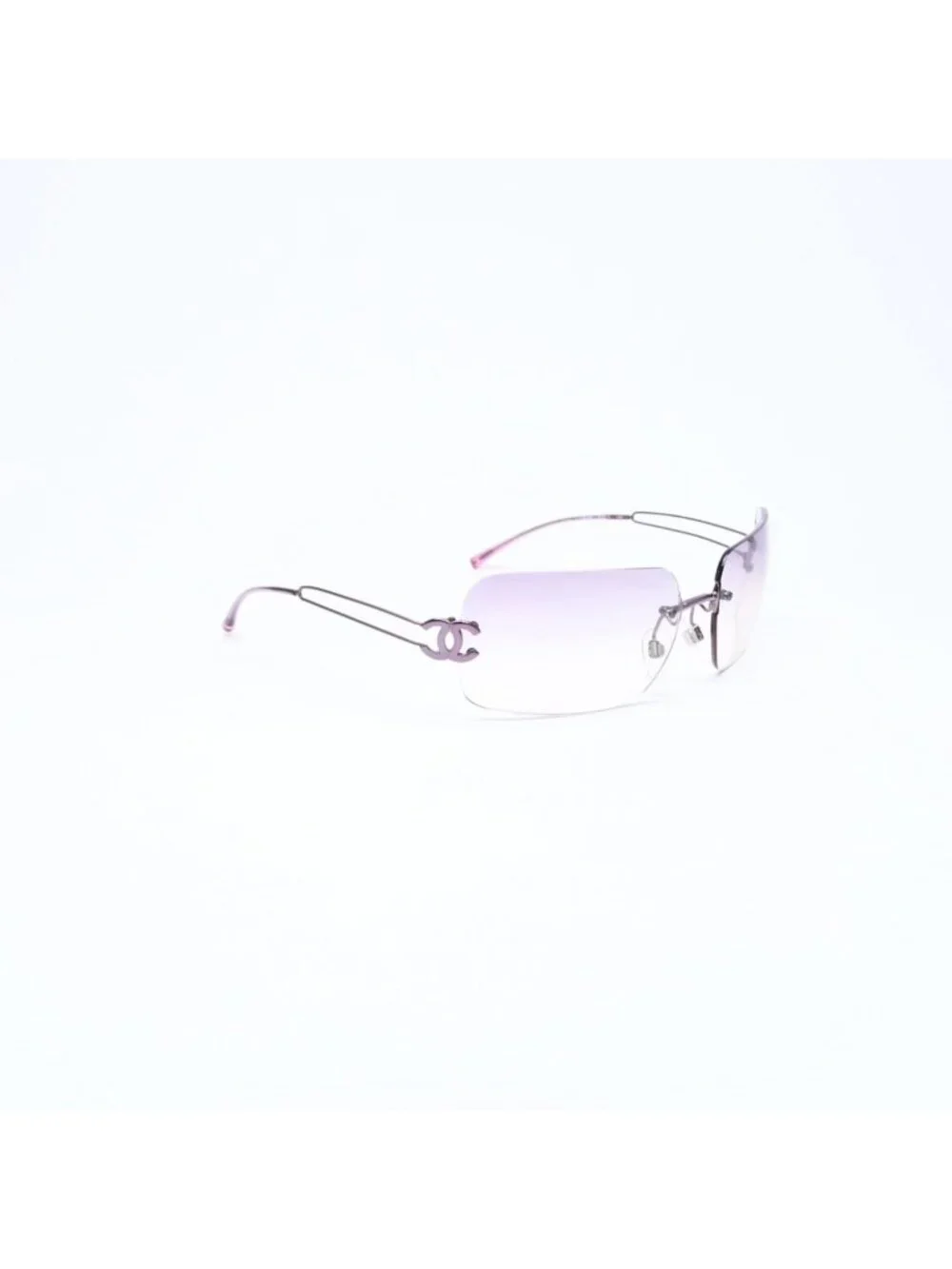 Chanel Rimless Sunglasses Side CC Logo Lavender Light Brown Gradient 16 Eyewear